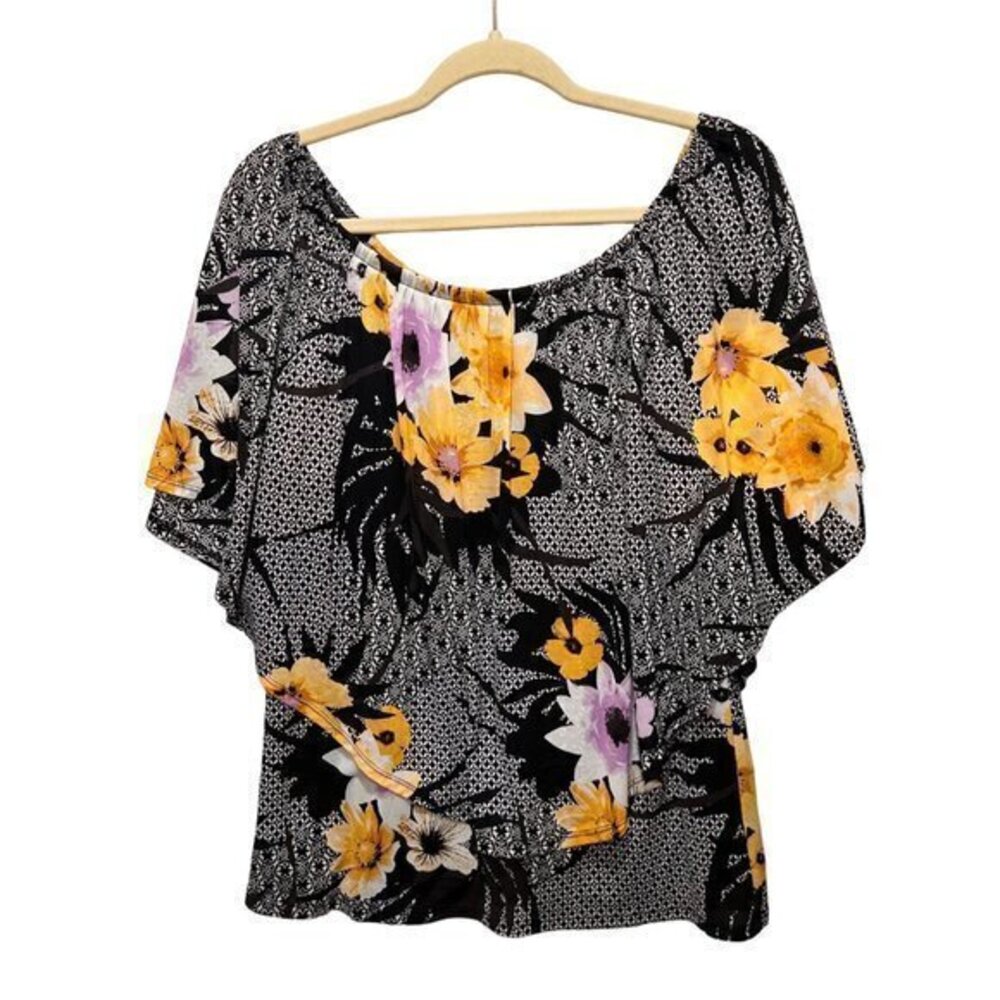 Thalia Sodi Womens Tops Size L Floral Ruffle Layered Off The Shoulder